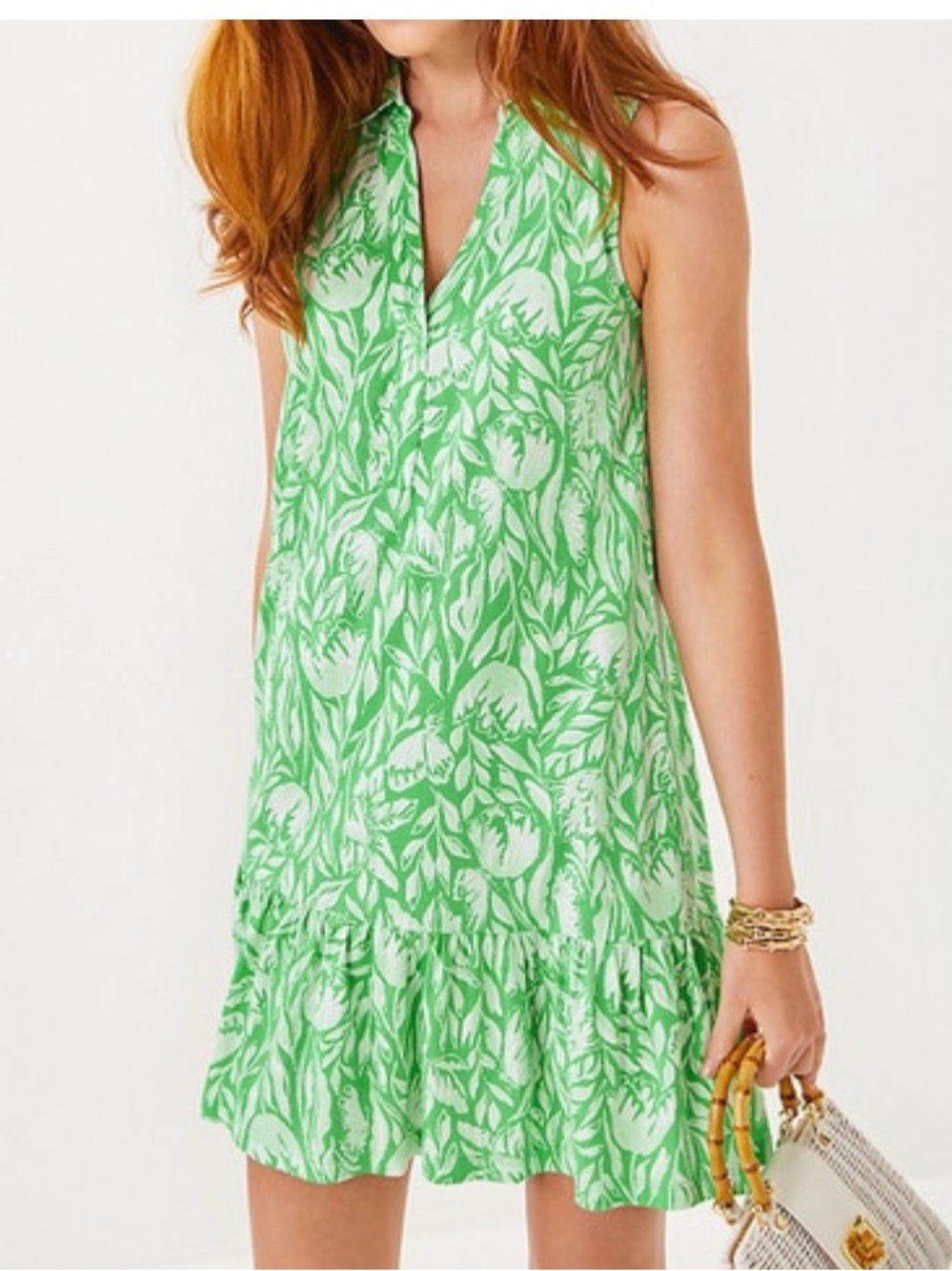 Lilly Pulitzer Riegan Dress Fauna Green Tulip to Tango NWOT XS 100% Cotton